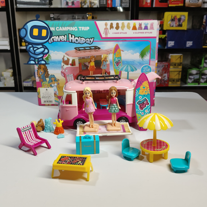 Camping-car avec poupées et accessoires